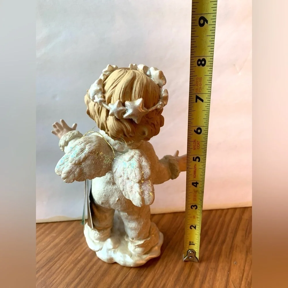 Vintage 8” Snow Angel Eyes Closed Heavy Resin Figure Wish Upon a Star 90s